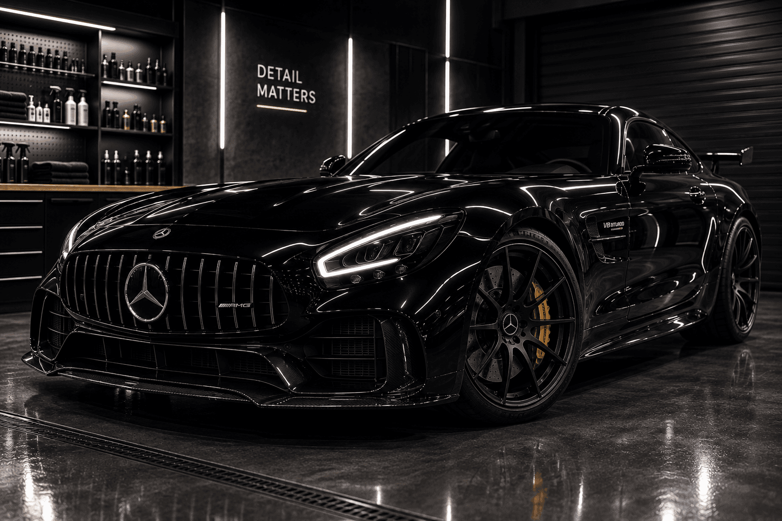 Crni Audi R8 u profesionalnom auto detailing studiju.