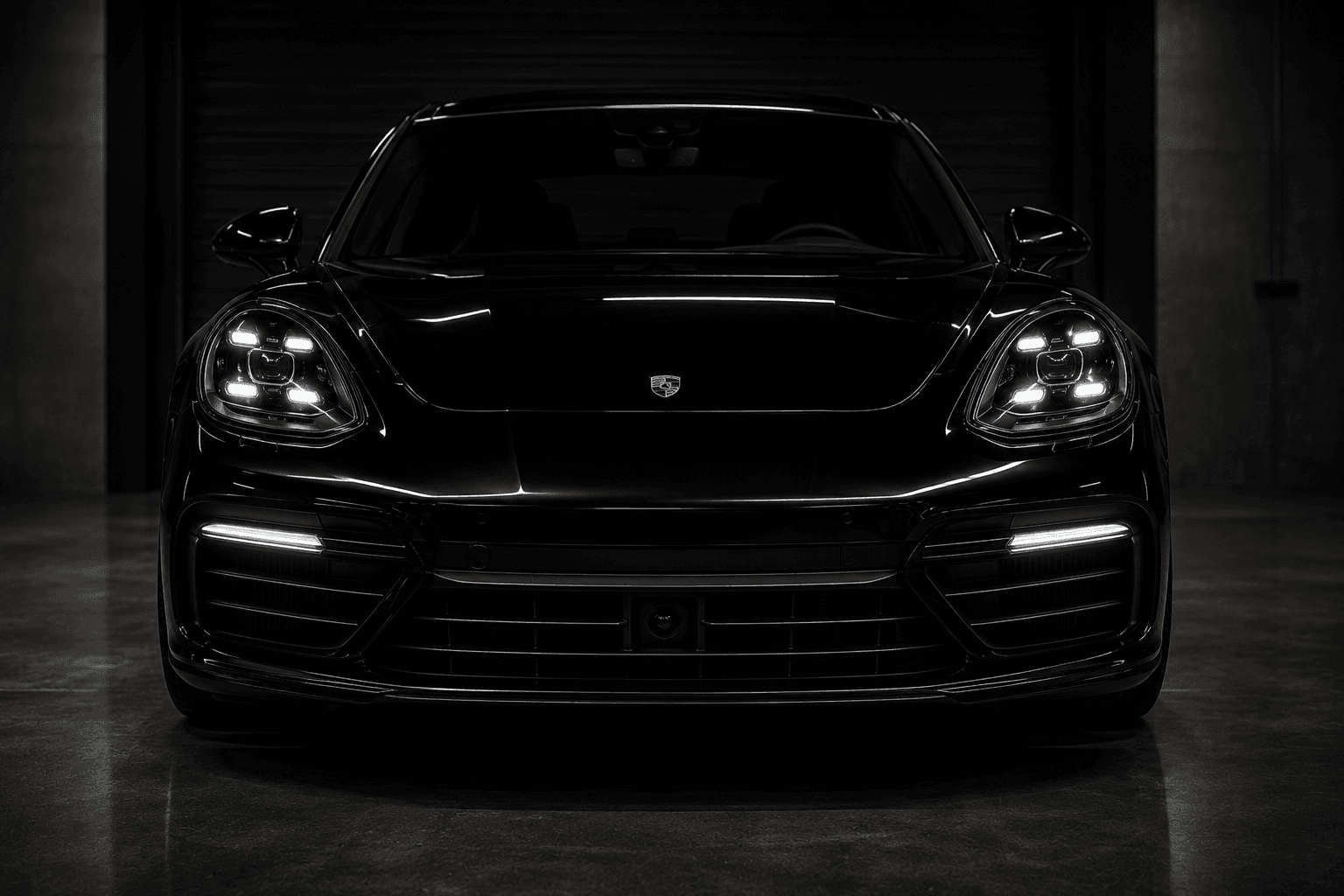 Prednji deo crnog Porsche vozila nakon profesionalnog detailinga.